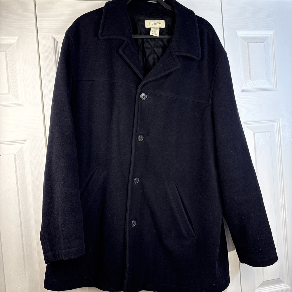 VINTAGE J Crew Jacket Men Large Black Wool Blend Stadium Cloth City Car Coat Y2K